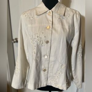Anage Two~VTG~Off-White~100% Cotton~Pearl & Bead Embellished~Light Jacket~Size L